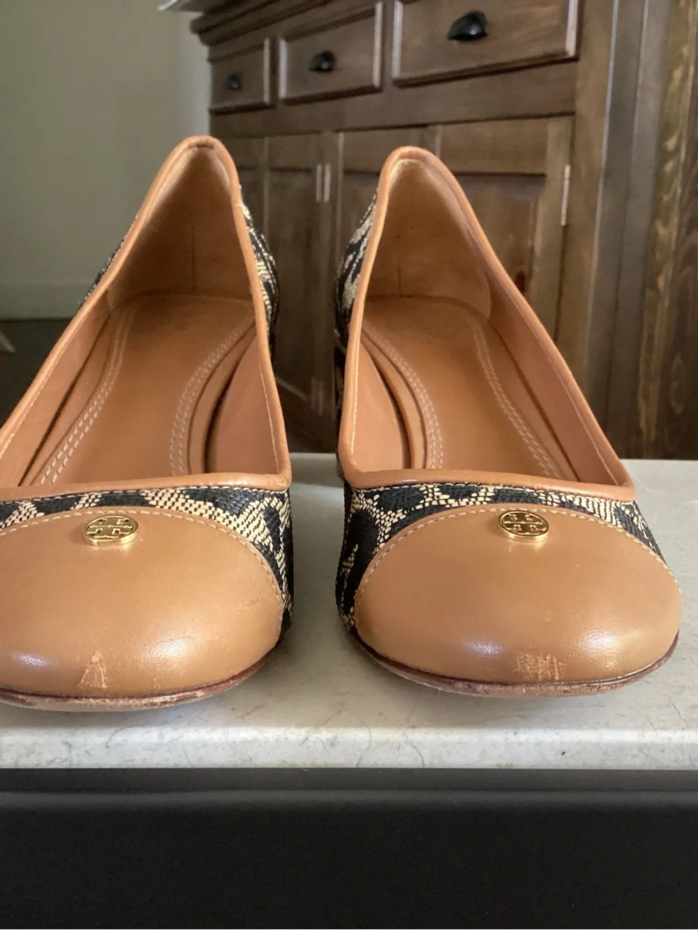 Tory Burch Leopard-Print Block Heel Pumps in Black and Brown